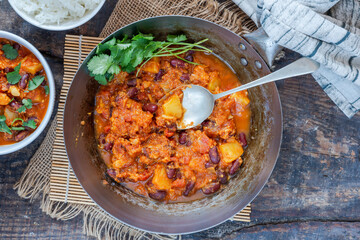 Vegetarian kidney beans and pineapple curry with basmati rice
