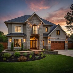 house in the parkhouse, home, architecture, building, exterior, new, roof, sky, estate, garage, windows, brick, residential, door, construction, garden, real estate, front, residence, property, cottag