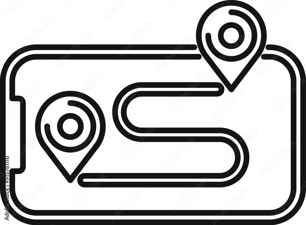 Poster smartphone displaying a route between two points, illustrating the concept of gps navigation and loc