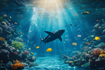 Fototapeta premium Shark Swimming Through Coral Reef