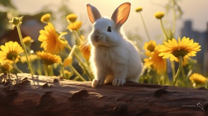 Cute White Bunny in a Meadow