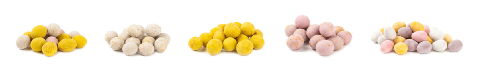 Candy isolated on a white background.COLORED EASTER EGGS. Easter celebration concept. Happy Easter. Chocolate sweet eggs. Space for text.Copy space