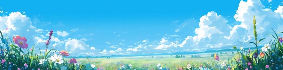 Obraz premium Enchanting Chrysanthemum Fantasy Landscape: Vibrant 4K Wallpaper with Abstract Anime-Style Florals. Captivating Digital Art Showcasing Delicate Blooms and Dynamic Skies, Ideal for Book Illustrations a