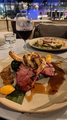Nicely plated gourmet food in a fancy restaurant in australia