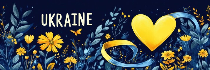 Banner with the flag of Ukraine. Independence day of Ukraine. Stand and support for Ukraine