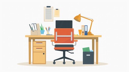 Modern Office Workspace with Desk, Chair, and Lamp