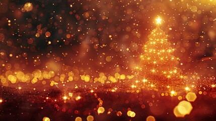 Fototapeta premium A Christmas tree with a star on top is surrounded by a blurry background