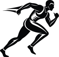 Silhouette vector logo of an athletic runner in motion, simple shapes and lines, white background