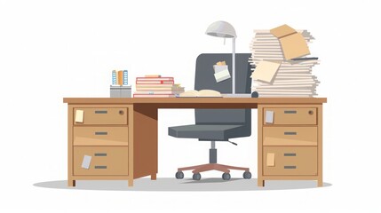 Organized Chaos: A Desk with Books, Papers, and a Lamp