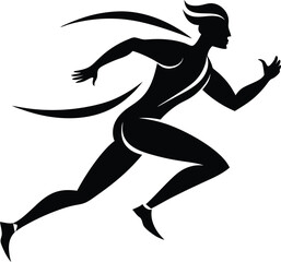 Silhouette vector logo of an athletic runner in motion, simple shapes and lines, white background