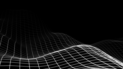 Digital white grid wave or landscape. The futuristic and abstract structure. Network connection gradient background. Big data visualization. 3D rendering.