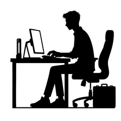 silhouette of a person working on a computer, man working on personal computer