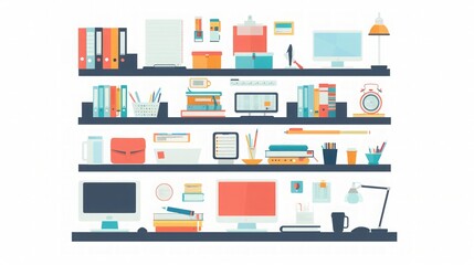 Modern Office Workspace with Desk Organization and Supplies