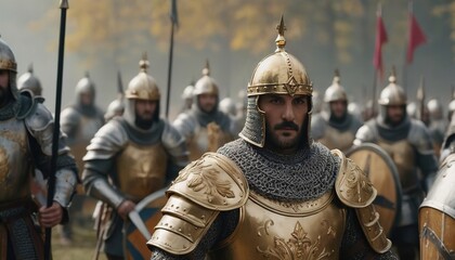 King in Armor Leads Army in Medieval Battle