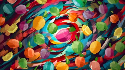 different colors of fruits abstract art wallpaper