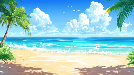 Cartoon simple beach background in summer