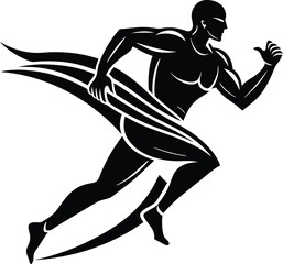 Fototapeta premium Silhouette vector logo of an athletic runner in motion, simple shapes and lines, white background