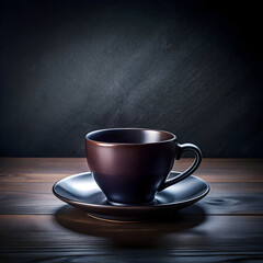 Obraz premium bottom view black cup and saucer on dark table