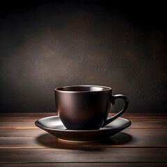 bottom view black cup and saucer on dark table