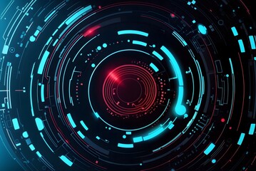 Obraz premium Digital circles with blue glowing dots and sci-fi HUD circle. Big Data visualization into cyberspace. Network Information Decay. Futuristic background. Vector illustration. EPS 10. 