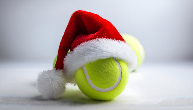 tennis, b&auml;lle, santa, claus, m&uuml;tze, chapeau, weihnachetn, sport, clos euh, neu, ball, gelb, rot, weihnachtsmann, kappe, feier, jahreszeit, dekoration, jahreszeitlich, ad, karte, 3d, photo, makro, 