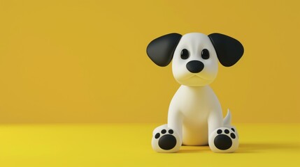 Naklejka premium Cute Cartoon Dog on Yellow Background