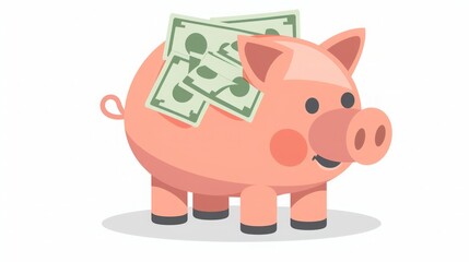Cute Piggy Bank with Money Illustration