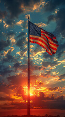 american flag waving against blue sky