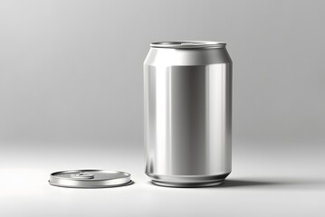 White aluminium can mockup. Blank metallic soda can. Isolated on white background. 3d render.
