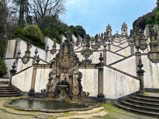 Fototapeta premium Fountain and staircase of the Sanctuary of Nossa Senhora do Sameiro. Braga, Portugal.