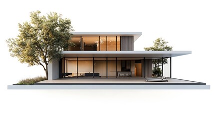 Modern Glass-Faced Home with Patio and Greenery