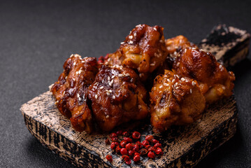 Delicious crispy baked chicken wings in teriyaki sauce