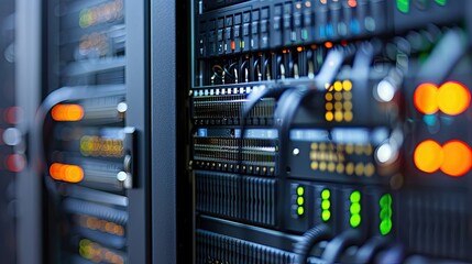 Network cables plugged in network switch. Technology data center. Illustration for banner, poster, cover, brochure or presentation.