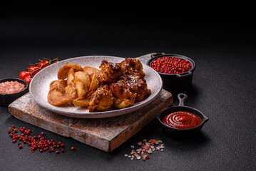 Delicious crispy baked chicken wings in teriyaki sauce