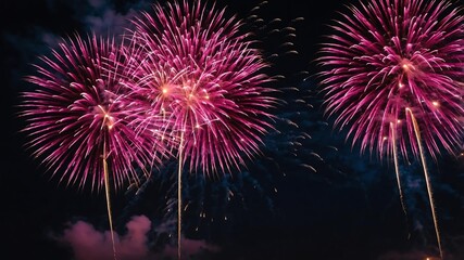 pink fireworks on a dark sky for background