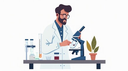 Scientist Examining Samples Under Microscope in Lab