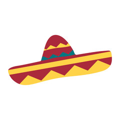 A colorful sombrero hat with a red crown, yellow brim, and geometric patterns
