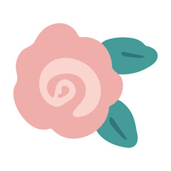 A pink rose with green leaves