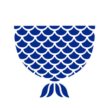 A blue fish-scale pattern in the shape of a bowl or vase