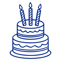 A blue outline of a birthday cake with three candles on top