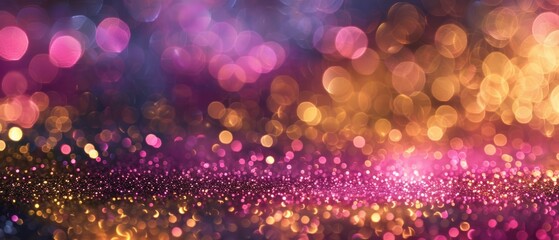 Abstract gold, Pink and purple glitter background with fireworks, Celebration and anniversary concept, copy space christmas eve, 4th of july holiday concept