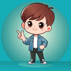 A cartoon of a boy pointing