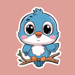 Cute blue bird animal cartoon sticker, illustration