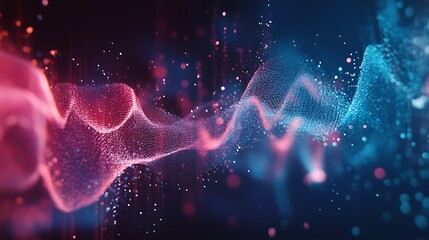 Abstract digital wave with pink and blue glowing particles