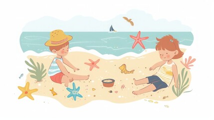 Cute Kids Playing on the Beach: Summer Fun and Friendship