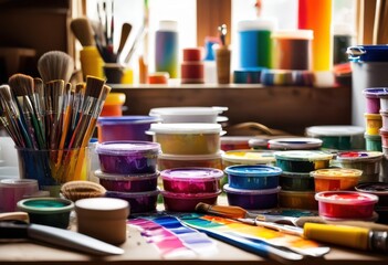 captivating display crafting tools materials featuring colorful various accessories creative projects, art, supplies, paint, colors, brushes, paper