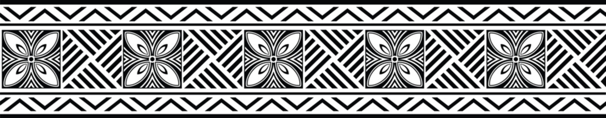 Polynesian tattoo design tribal border. Tribal design ethnic ornament maori band. Samoan Tattoo ribbon sleeve bracelet. Fabric seamless isolated hawaiian armband pattern on white background.