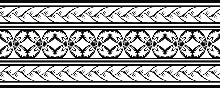 Polynesian pattern tribal tattoo border. Tribal tattoo geometric fore arm samoan band.Tattoo eps forearm samoan sleeve bracelet.Fabric seamless isolated hawaiian pattern on white background.