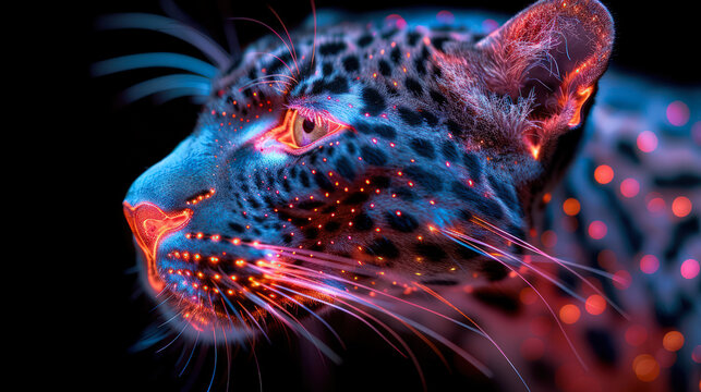 Neon-lit leopard in futuristic digital art
