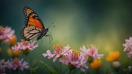 Naklejka premium Beautiful Butterfly Enjoying Nectar from Flower